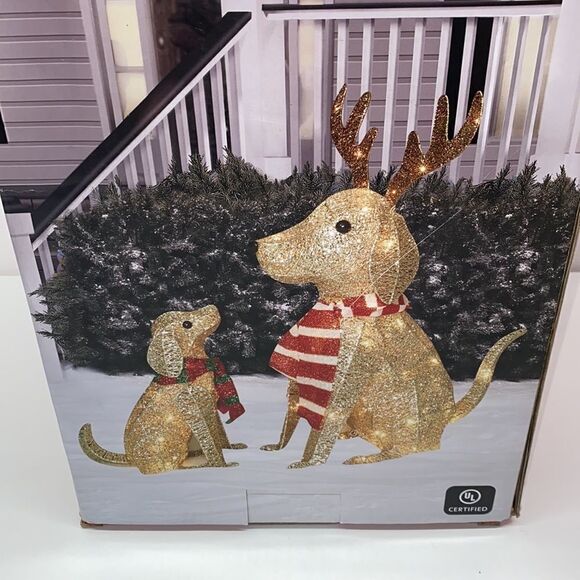 trim a tree set of 2 Glittering thread mom & pup dog Christmas outdoor - Picture 2 of 5